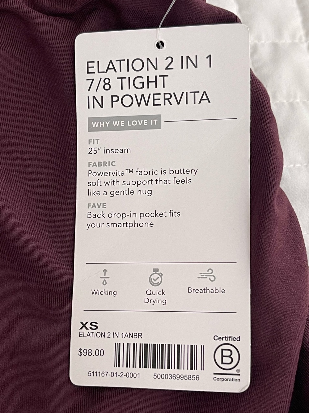 Athleta Elation 2 in 1 7/8 Tight in Powervita size XS Athleisure Yoga Activewear - Picture 8 of 11